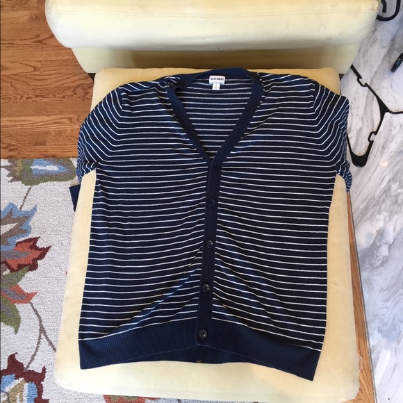 Old Navy Blue and White Striped Cardigan - Picture 2 of 4
